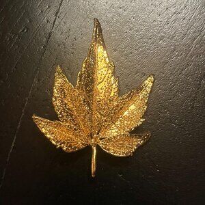 Brushed Gold Tone Leaf Brooch